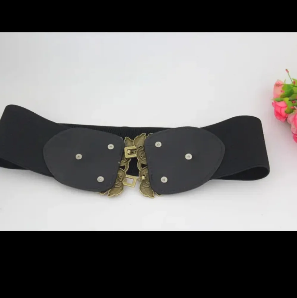 Retro Style Elegant‎ Black and Gold Elastic Women's Belt One Size
